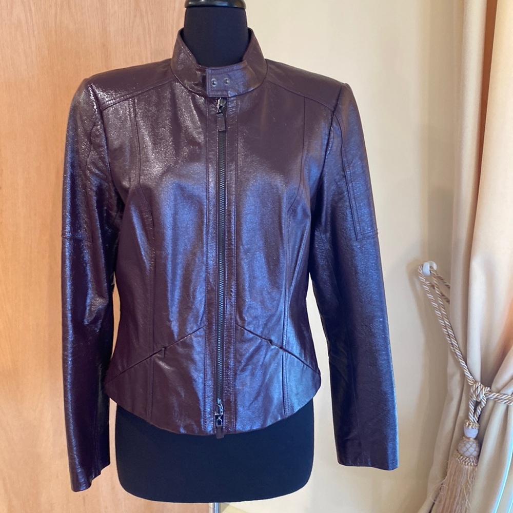 Worth, Burgundy Leather Moto jacket, SZ 12! Worn 1x like new